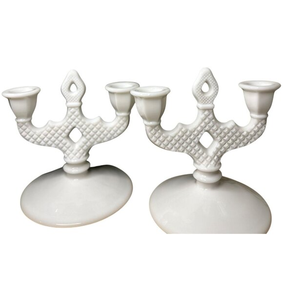 Westmoreland Other - VTG Westmoreland English Hobnail Milk Glass Candelabra Pair Candle Holder Decor